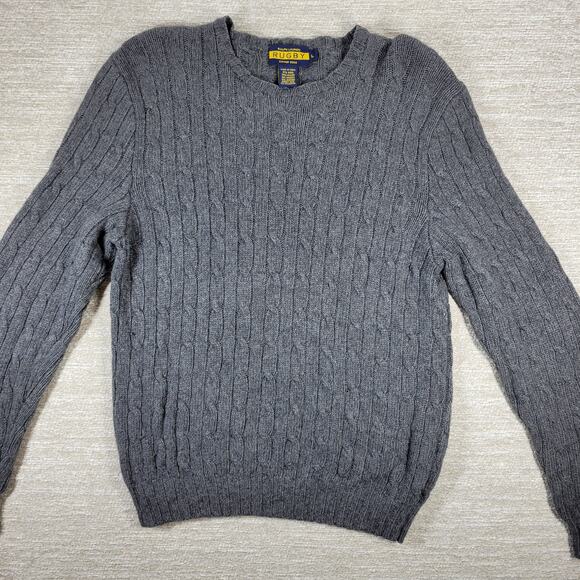 Rugby Ralph Lauren Cable Knit Sweater Large Gray Wool Angora Cashmere Blend - Picture 3 of 12